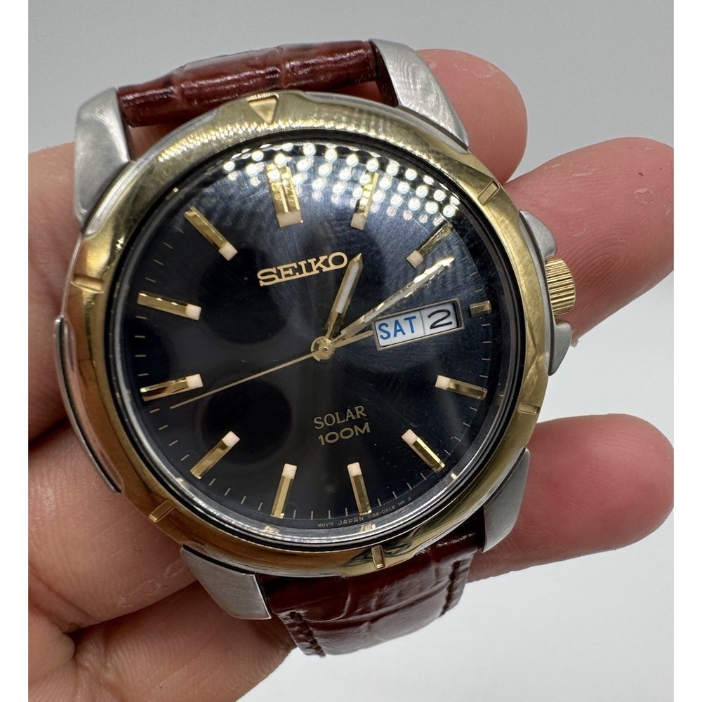 [N Mint] Men's Seiko  Solar  Watch  Day and Date  Water Resistant  V158 (3130)